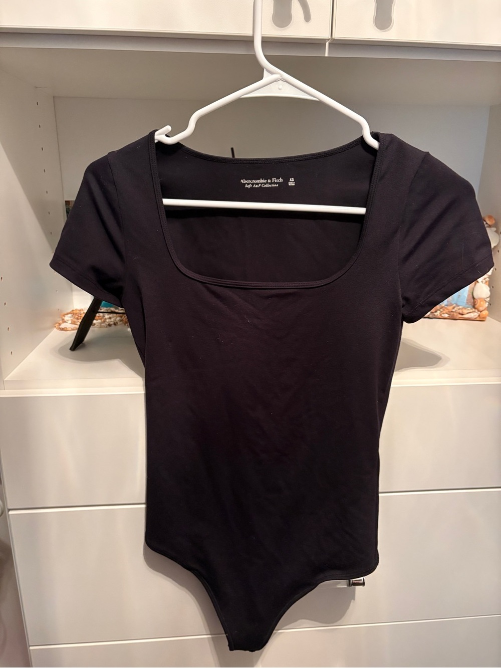 Abercrombie & Fitch Black Square Neck Short Sleeve Bodysuit